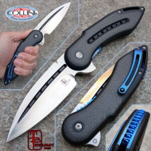 Begg Knives - Glimpse Fluted Blade Black G10 Carbon Fiber Inlays Blue Anodization - Steelcraft - Messer
