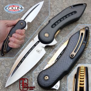 Begg Knives - Glimpse Fluted Blade Black G10 Carbon Fiber Inlays Gold Anodization - Steelcraft - Messer