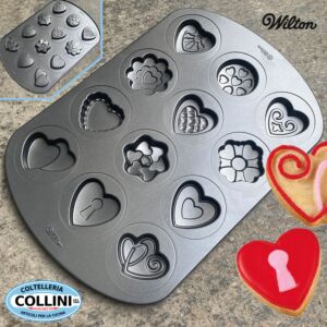 Wilton - Antihaftbeschichtete Platte mit 12 Vertiefungen in Form eines Herzens - Valentinstag