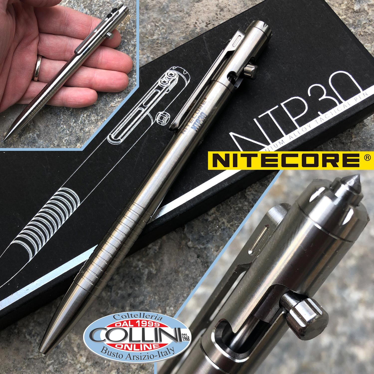 taktischer Stift Titan Kugelschreiber NTP30 Nitecore Tactical Pen silber 